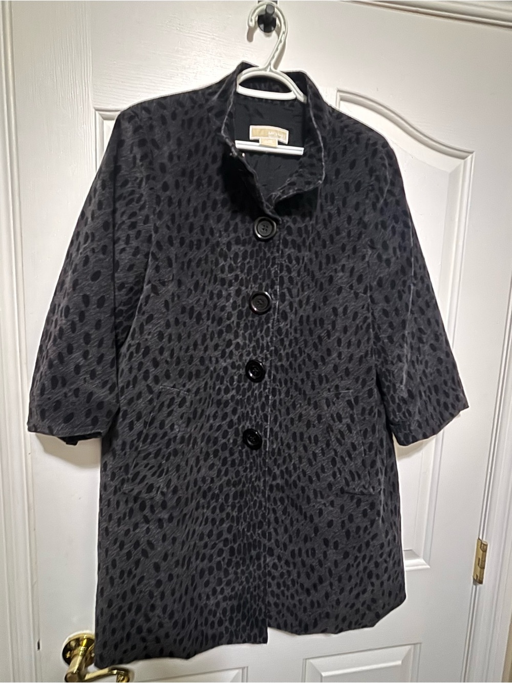 Michael Kors Gray Black Leopard Print Pea Coat Size L - Picture 2 of 8